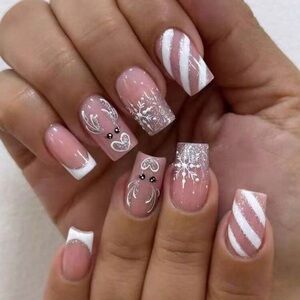 Festive Pink and White Nail Art